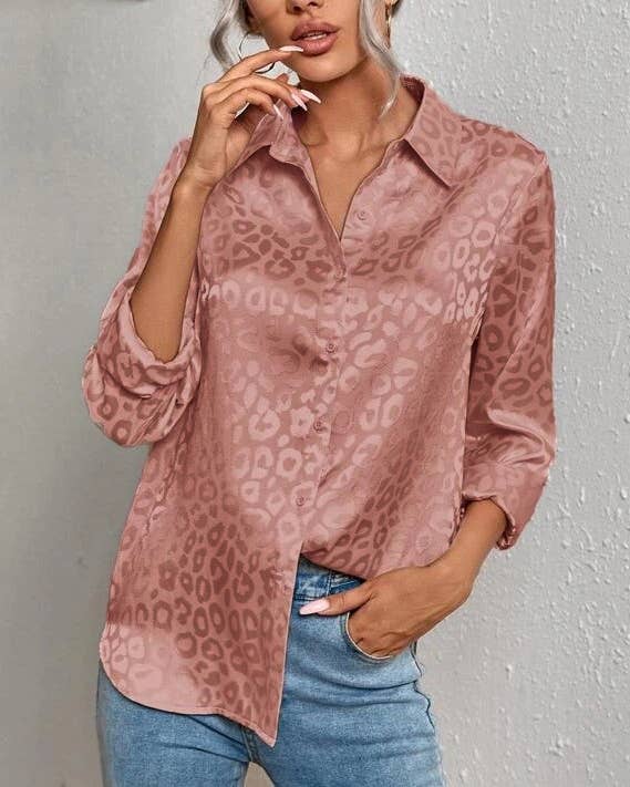Stylish Leopard Jacquard Long Sleeve Button-Down Shirt