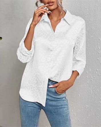 Stylish Leopard Jacquard Long Sleeve Button-Down Shirt