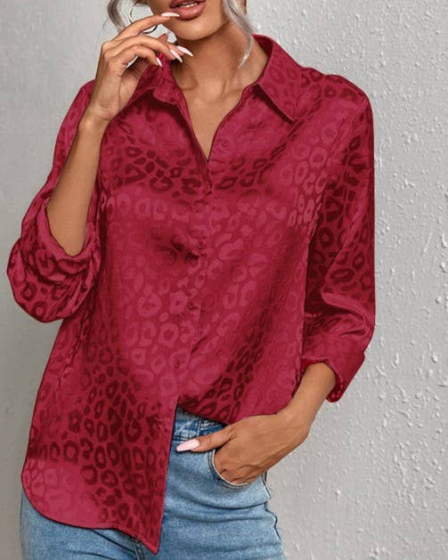 Stylish Leopard Jacquard Long Sleeve Button-Down Shirt
