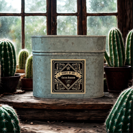 Cactus Blossom Galvanized Oval Tin Soy Candle