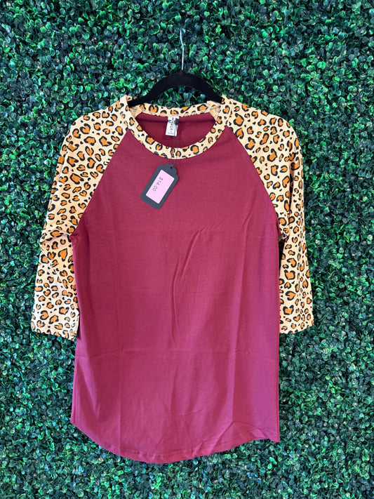 Maroon leopard 3 quarter Tee