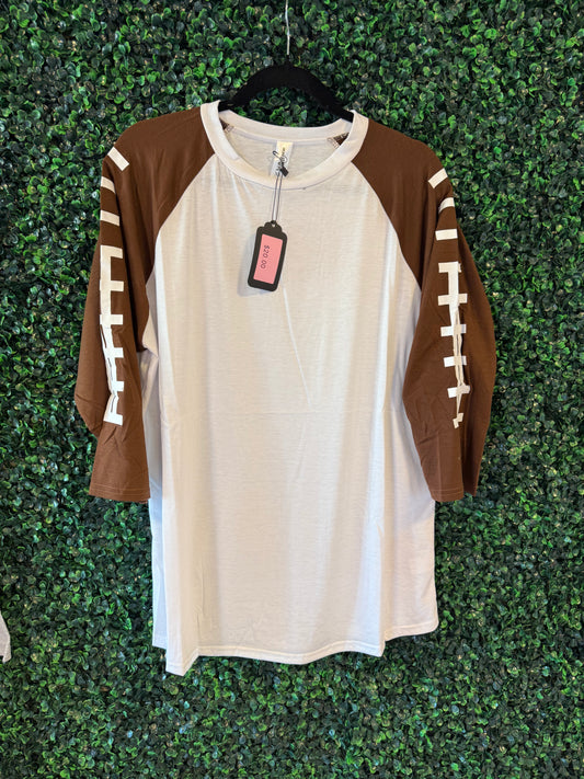 White football 3 quarter Tee