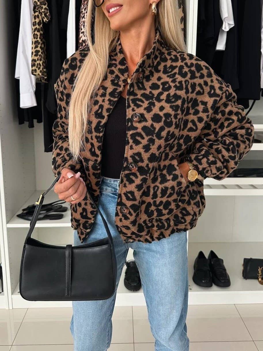Leopard Fleece Plush button-up jacket