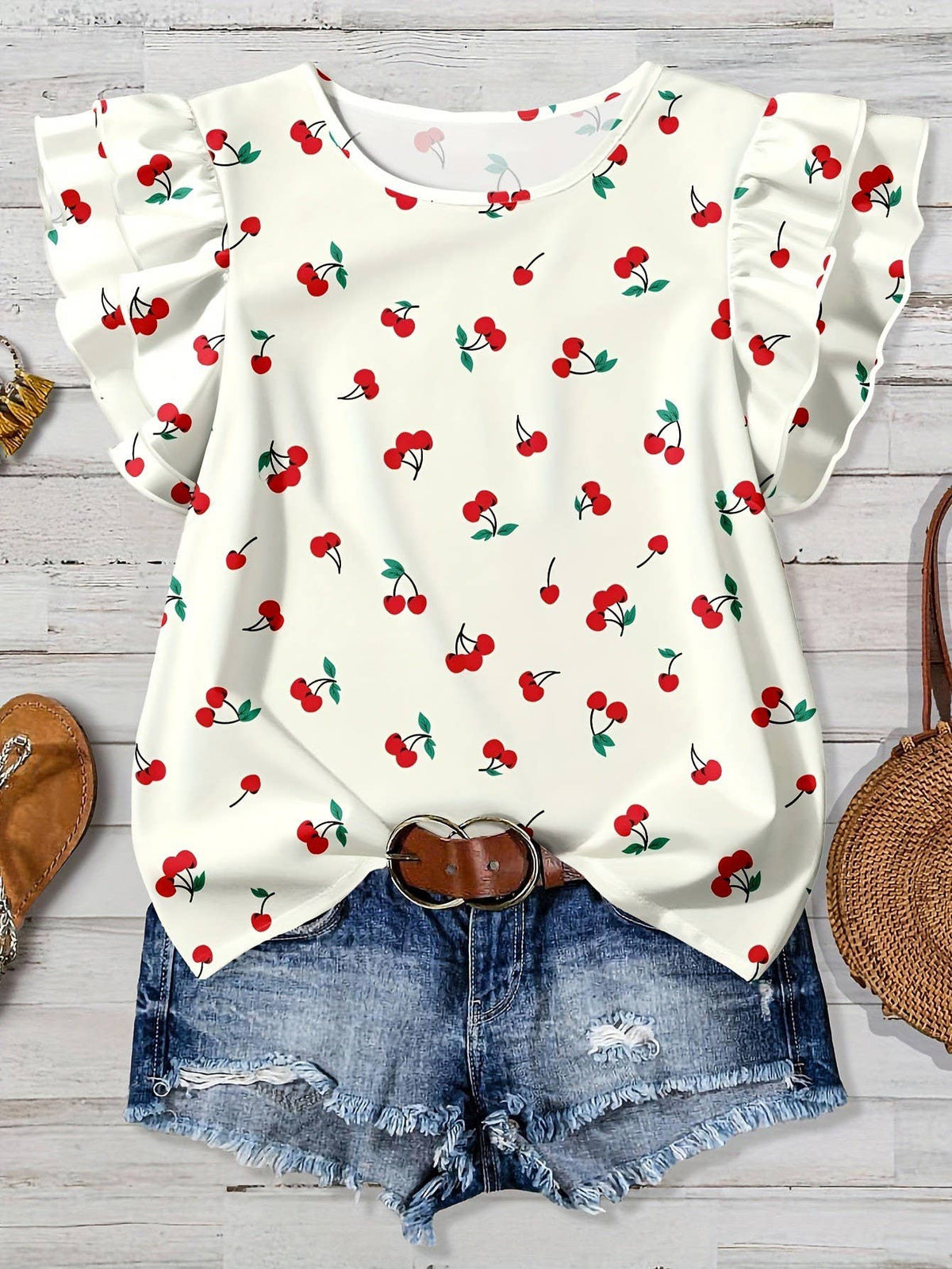 Western Vintage Summer Ruffled Sleeve Leopard Print Top
