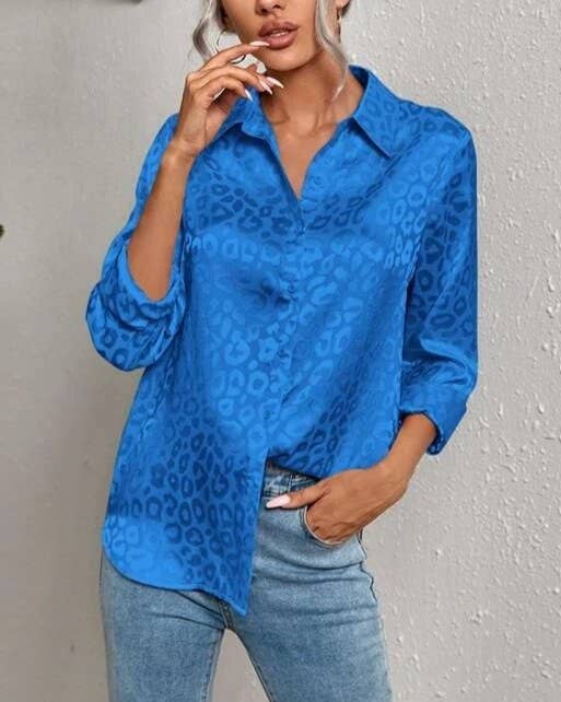 Stylish Leopard Jacquard Long Sleeve Button-Down Shirt