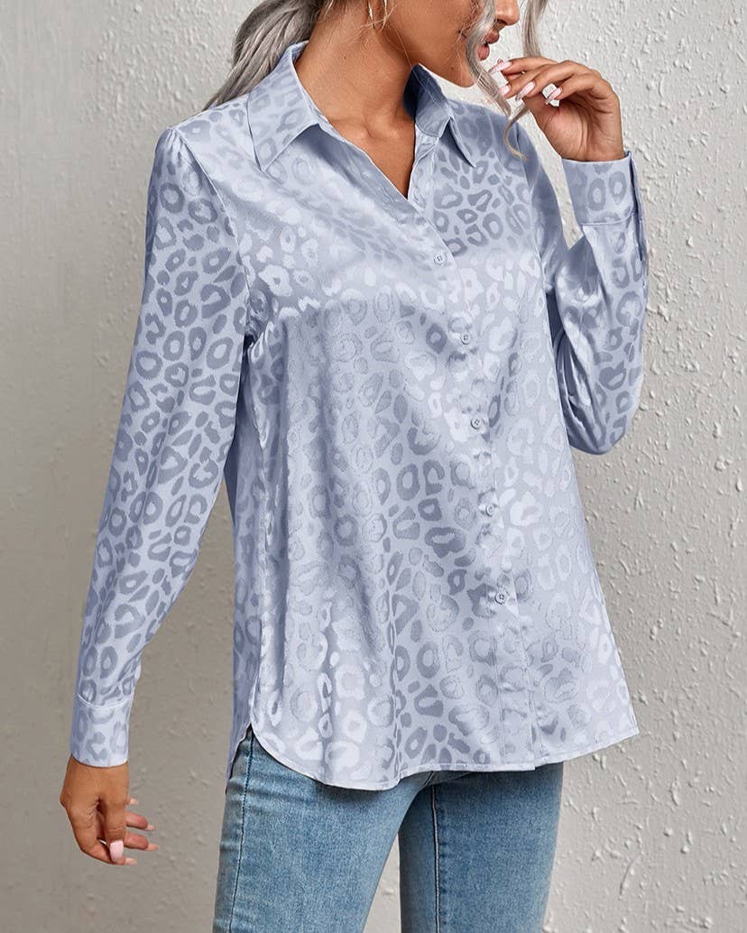 Stylish Leopard Jacquard Long Sleeve Button-Down Shirt