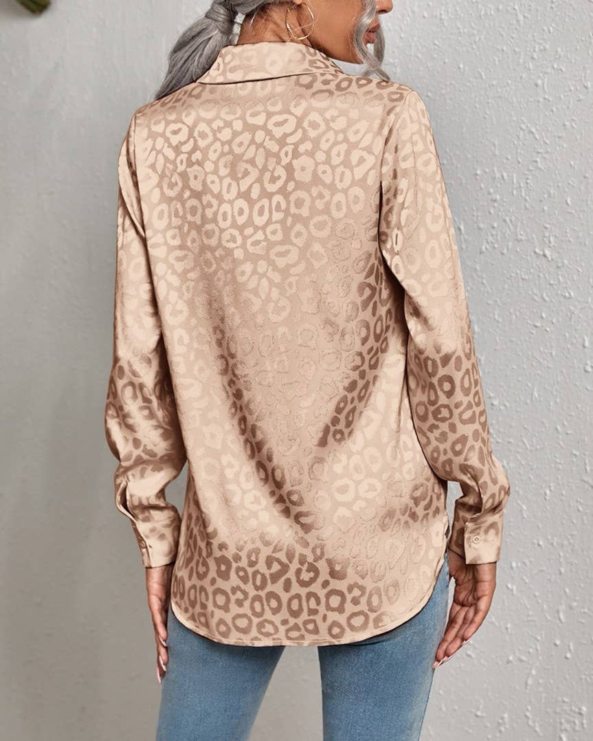 Stylish Leopard Jacquard Long Sleeve Button-Down Shirt