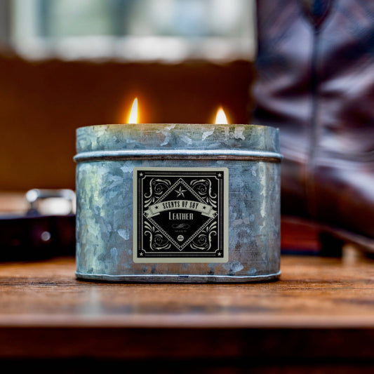 Leather Galvanized Oval Tin Soy Candle