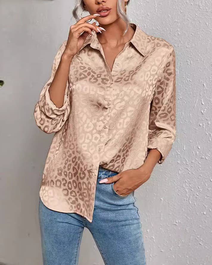 Stylish Leopard Jacquard Long Sleeve Button-Down Shirt