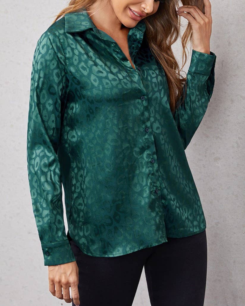 Stylish Leopard Jacquard Long Sleeve Button-Down Shirt