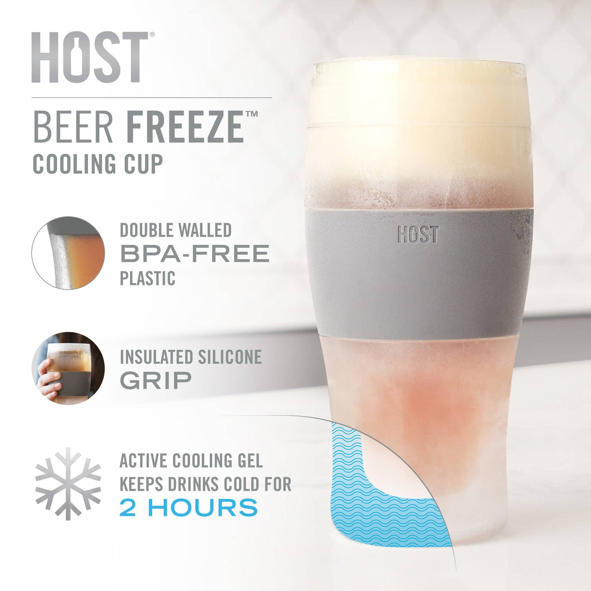 Beer FREEZE™ Cooling Cups with Cooling Gel in Black Set of 2