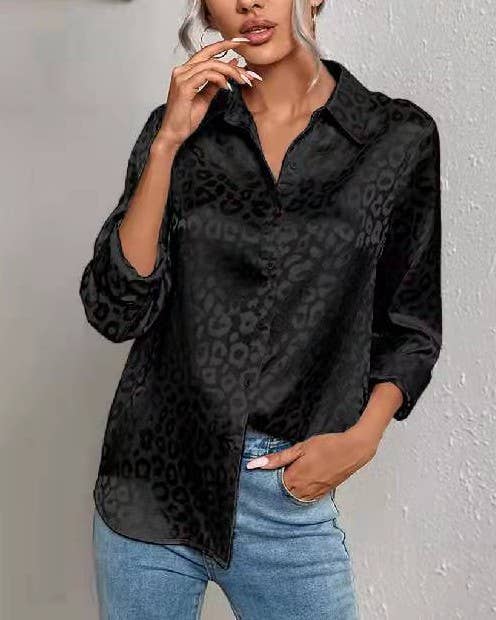 Stylish Leopard Jacquard Long Sleeve Button-Down Shirt